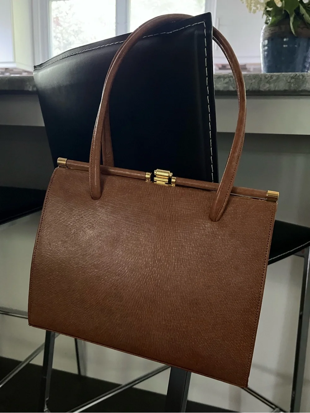 VINTAGE Classic Structured Brown Top-Handle Bag